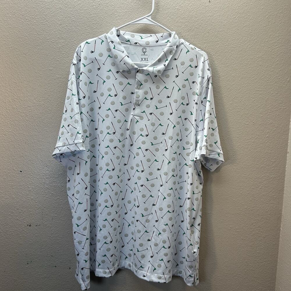 Caddy Cart XXL Golf Polo Shirt‎ UPF 50 Moisture Wicking Golf Clubs Balls Print